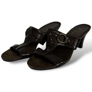 Aerosoles A2 Vintage Brown Faux Leather Sandals Heels Womens Size 7 M Y2K 90s